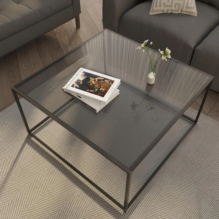 Runder Couchtisch Schwarz Glastisch Metallgestell 45x70 cm – Bild 1