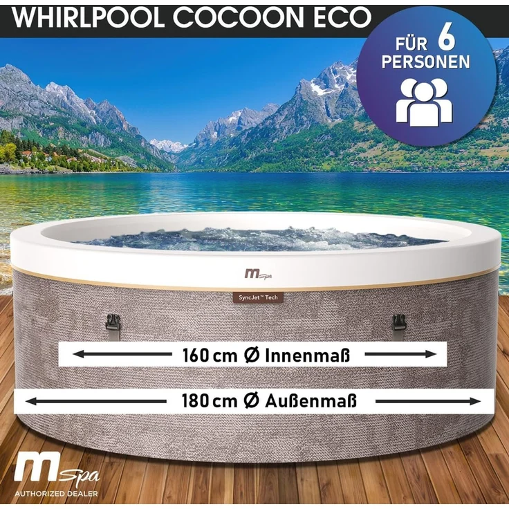 BRAST Whirlpool MSpa Verto-Serie, 5 Modelle, In- Outdoor Pool, Winterfest, (MSpa Cocoon für 6 Personen mit Schaumstruktur, Ø180x65cm, 130 Massagedüsen in 3 Intensitäten), einfache Steuerung per App – Bild 2