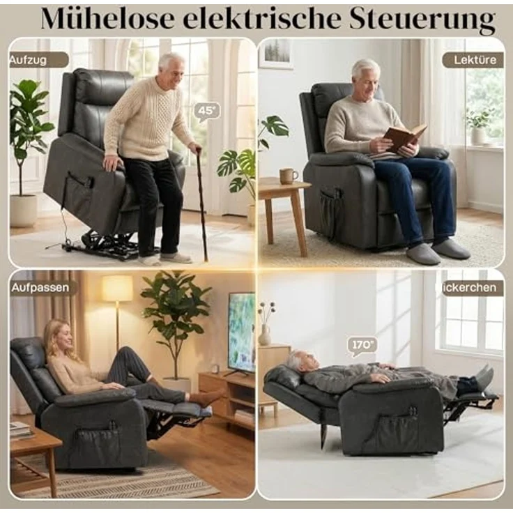 HOMCOM Relaxsessel Fernsehsessel mit Rollen (Ruhesessel, 1-St, Gepolsterter TV-Sessel), Mit Aufstehhilfe, elektrisch verstellbar, Zero-Gravity-Position – Bild 4
