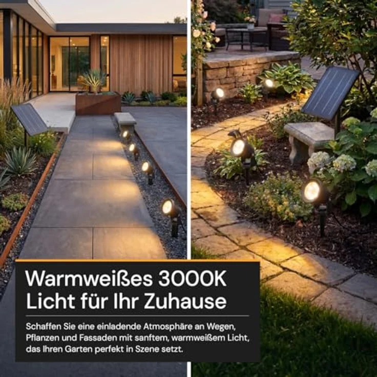 LUXULA Solar LED-Gartenleuchten Set, 5W, 3000K, 200lm, warmweiß, IP54, schwarz, 4 Stück – Bild 8