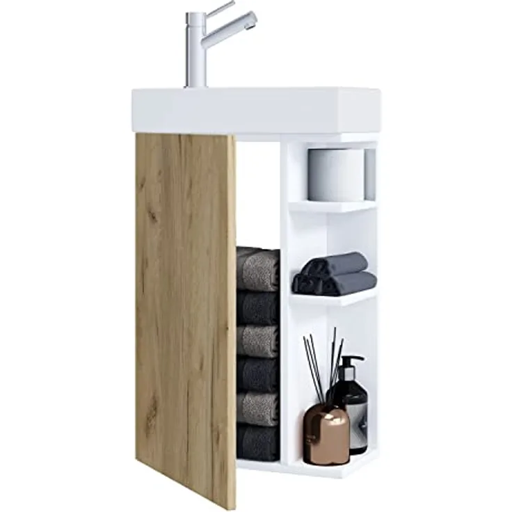 VCM Badmöbelset Lumia, 2-tlg. Gäste WC Set mit Waschbeckenunterschrank und Keramikwaschbecken, schmal, 70 x 40 x 22 cm