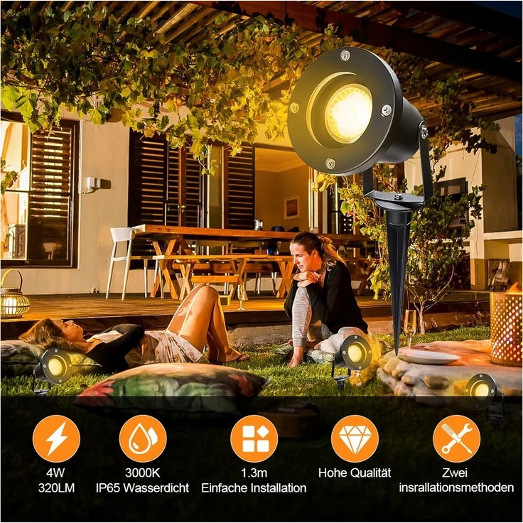 Clanmacy LED Gartenstrahler Gartenbeleuchtung mit Erdspieß 4W IP65 Gartenleuchte Warmweiß, LED fest integriert, Warmweiß – Bild 2