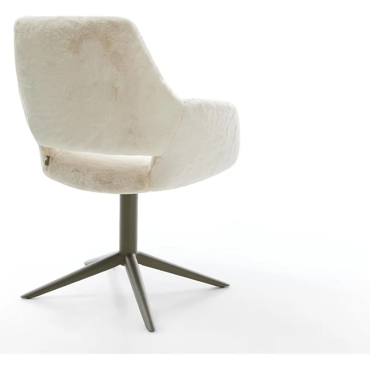 Drehstuhl Yago-Flex mit Armlehnen Plüsch Creme-Weiß Fußkreuz Effektfinish Titan 360° drehbar Wippfunktion Taschenfederkern – Bild 6
