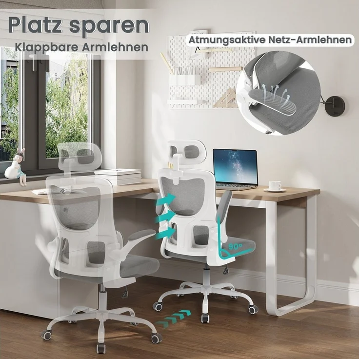 Woltu Bürostuhl (1 St), ergonomisch,Schaukelfunktion, Netzstoff, umkehrbare Armlehnen – Bild 3