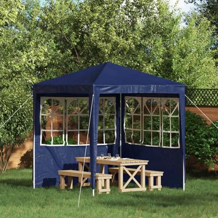 vidaXL Pavillon 200 x 195 cm, 2er Set Seitenteile in Blau aus PE und Stahl – Bild 2