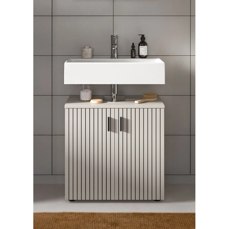 xonox. home – Waschbeckenunterschrank Mone 60 x 59 x 30 cm in Kaschmir Nachbildung – Badunterschrank mit 2 Türen, verstellbarem Boden & Siphonausschnitt – Praktisch, modern & ideal für jedes Badezimmer – Bild 6