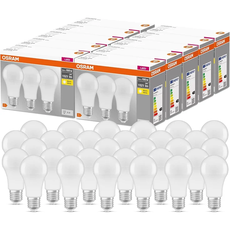 OSRAM LED Base Classic A, in Kolbenform mit E27-Sockel, Nicht Dimmbar, Ersetzt 100 Watt, Matt, Warmweiß - 2700 Kelvin, 10x3er-Pack