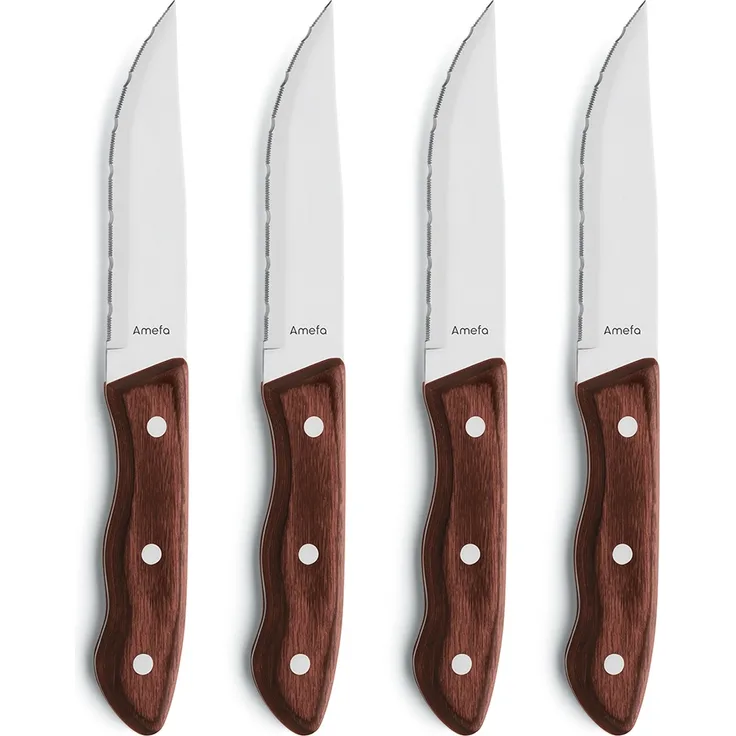 Amefa 'HERCULE' Jumbo-Steakmesser, 4-teilig Set, Holz braun / Stahl silber, 11,8 cm