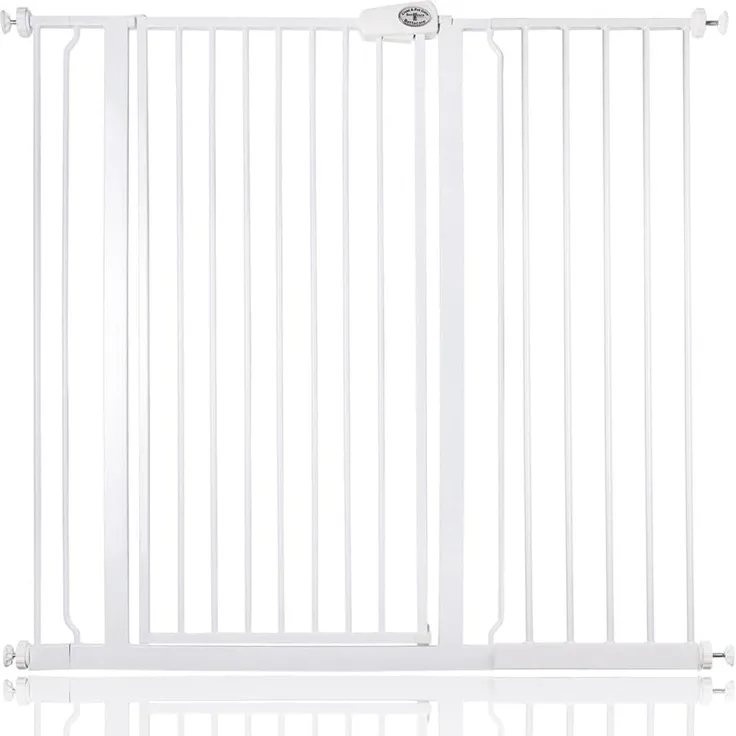 Bettacare Extra hoher Sicherheitsgitter für Kinder und Hunde, 113.8cm - 121.4cm, Weiß, Extra hohes Babygitter von 104cm Höhe, Druckmontage-Sicherheitsgitter für Treppen