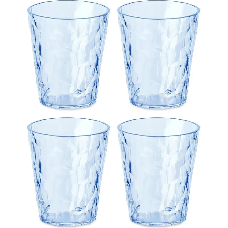 koziol Superglas Club No. 1, 4 Stück, 250 ml, Wasserglas aus kristallklarem Kunststoff, luxuriös, unzerbrechlich, wiederverwendbar, Party, Camping, 4er Set (Transparent Aquamarin)