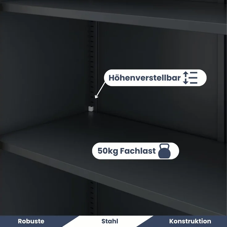 Aktenschrank abschließbar ROLF - Schiebetüren, 5 Ebenen | Büroschrank aus Stahl Metallschrank Werkstatt Mehrzweckschrank Werkzeugschrank, 185x90x40cm Anthrazit – Bild 4