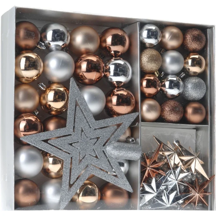 Spetebo Christbaumschmuck Christbaumschmuck 45 Teile Set - kupfer / silber (45-tlg), Shatterproof Deko Weihnachtskugeln bruchsicher - Christbaumschmuck – Bild 2