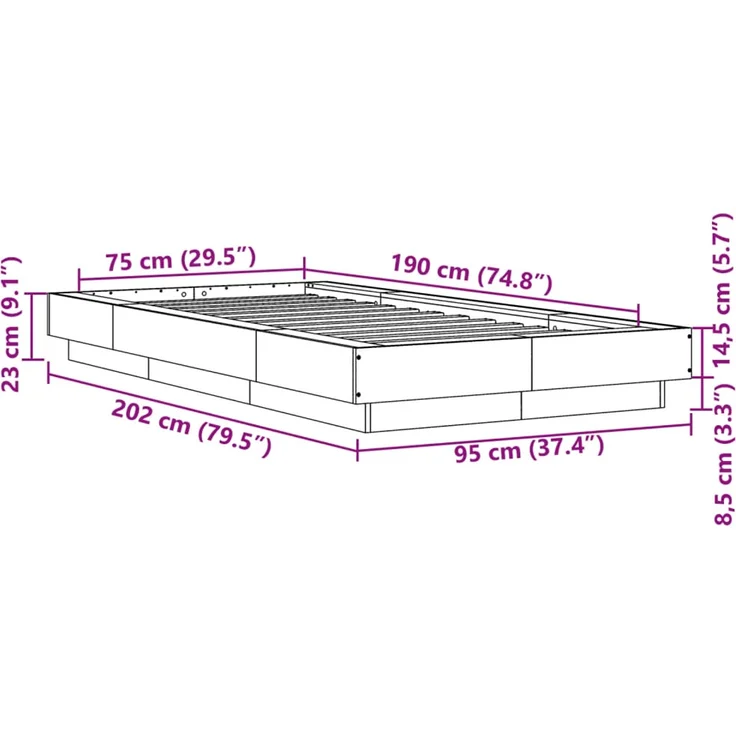 vidaXL Bettgestell Betongrau 75x190 cm Holzwerkstoff 3281248 – Bild 10