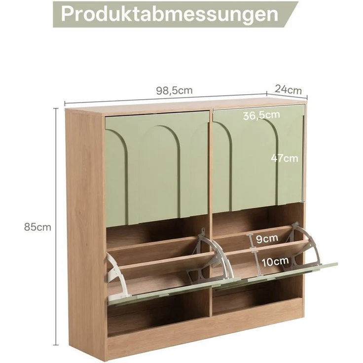 UEV Schuhschrank schmal mit 4 Klappen, Modern Schuhregal Schuhkipper (Schuhkommode mit Kippschutz) Flurmöbel Geschlossen mit verstellbarer Trennwände für Flur Eingang – Bild 2