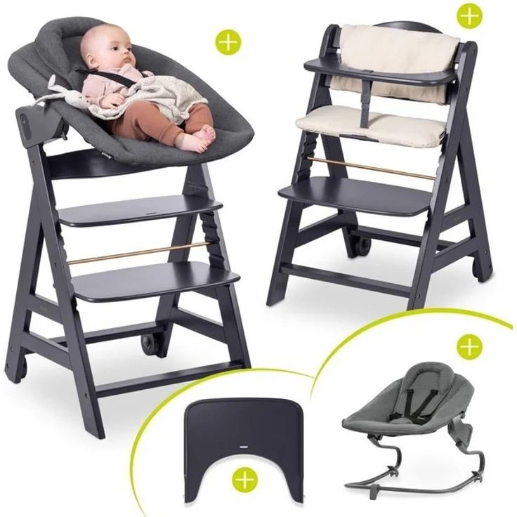 Hauck Hochstuhl Beta Plus Dark Grey - Newborn Set, Babystuhl ab Geburt inkl. Aufsatz für Neugeborene, Tisch, Sitzauflage – Bild 4