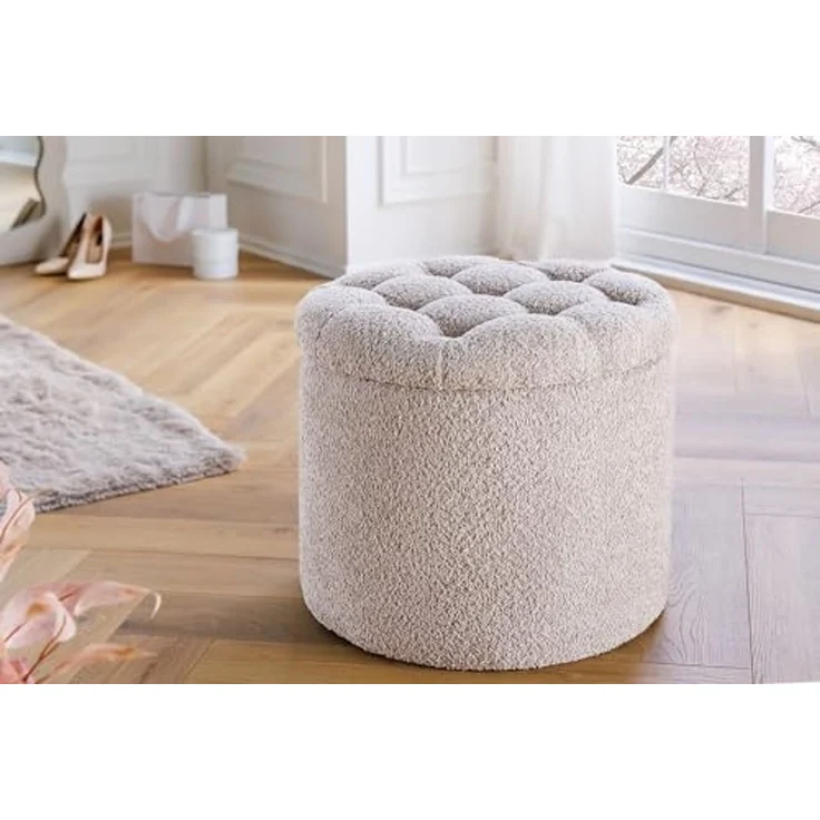 riess-ambiente Sitzhocker MODERN BAROCK 50cm champagner · Aufbewahrungskorb mit Bouclé-Bezug (Einzelartikel, 1 St), zylinderförmig · rund · abnehmbarer Deckel · mit Stauraum · Wohnzimmer – Bild 5