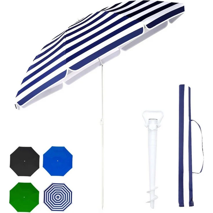 Sekey Sonnenschirm Ø 160 cm Rund Strandschirm Balkonschirm mit Tragetasch und Bodenhülse, LxB: 160x160 cm, 3-in-1 Sonnenschirm, Neigungswinkel und Höhe verstellbar,für Garten – Bild 2