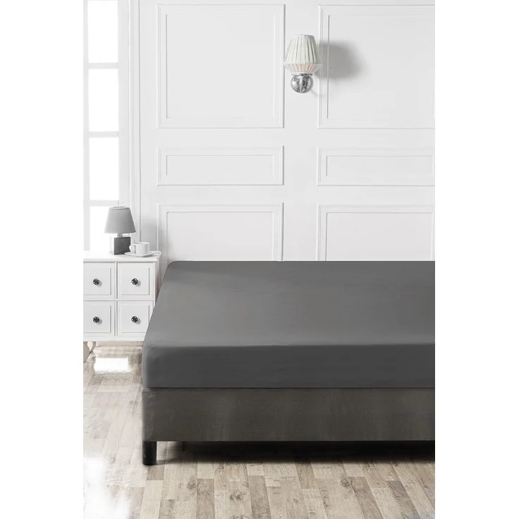 L'essentiel Maison 'Anthracite' Ranforce Spannbettlaken Double XL (FR) (IT) (ES) (DE), Anthrazit, 200+30 x 140 cm – Bild 2