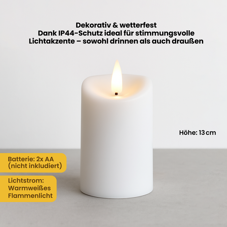 Star LED Stumpenkerze Flamme - Mit timer & Flackerlicht - Für Innen- & Außenbereich - Warmweißes Licht - 13 cm Hoch, IP44 - Weißer Kunststoff – Bild 8