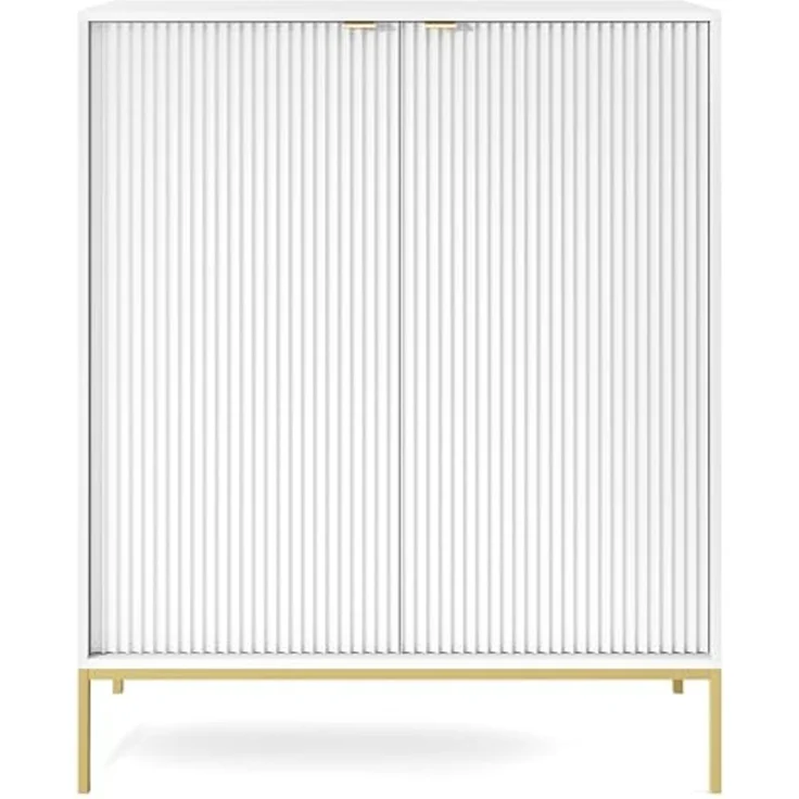Selsey VELLORE - Hochkommode, Weiß mit geriffelten Fronten und goldenen Metallbeinen, 104 cm – Bild 6