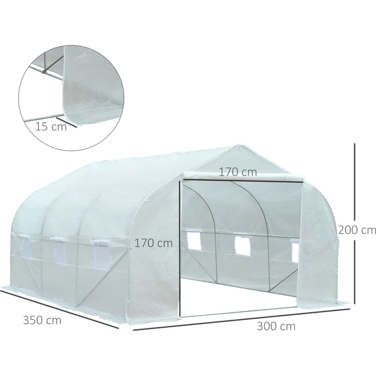 MELAYR, Tunnelgewächshaus 3,5x3x2 m, Gartengewächshaus mit 6 Fenstern und PE-Polyethylen-Abdeckung 140 g/m², Weiß – Bild 5