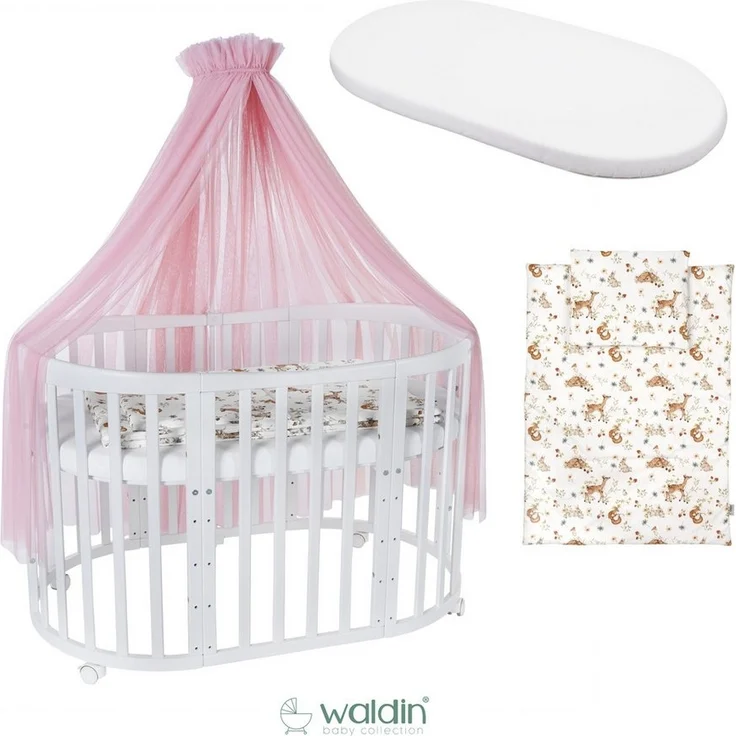 Waldin Babybett Mobiles Babybett OWAL aus Holz 7in1 mit Matratze, mitwachsend – Bild 2