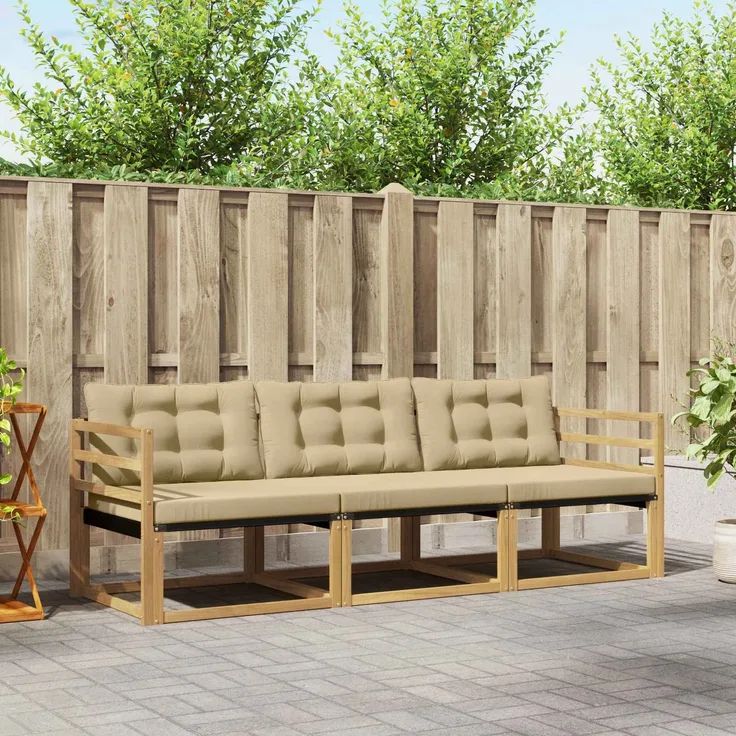vidaXL Outdoor-Sofagarnitur 3 stk. Weiß und Beige 3388363