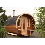 Wolff Finnhaus Saunafass 400 de luxe Thermoholz-montiert Fasssauna 2 Sitzbänke aus Holz Sauna mit 42 mm Wandstärke Außensauna