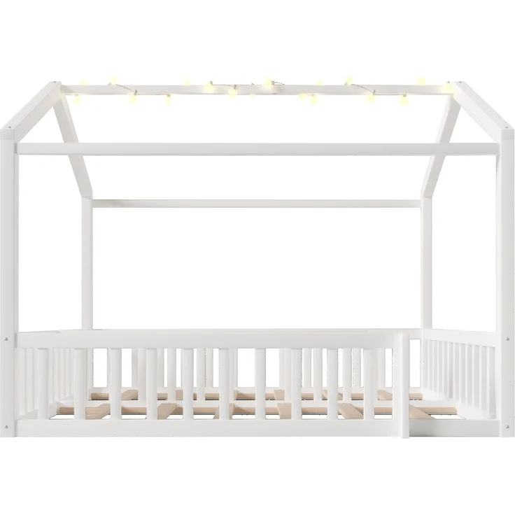 Hausbett mit LED Kugel-Lichterkette, 90x190cm*2/180x190cm, Kinderbett mit Rausfallschutz und Lattenrost, Kiefer – Bild 7