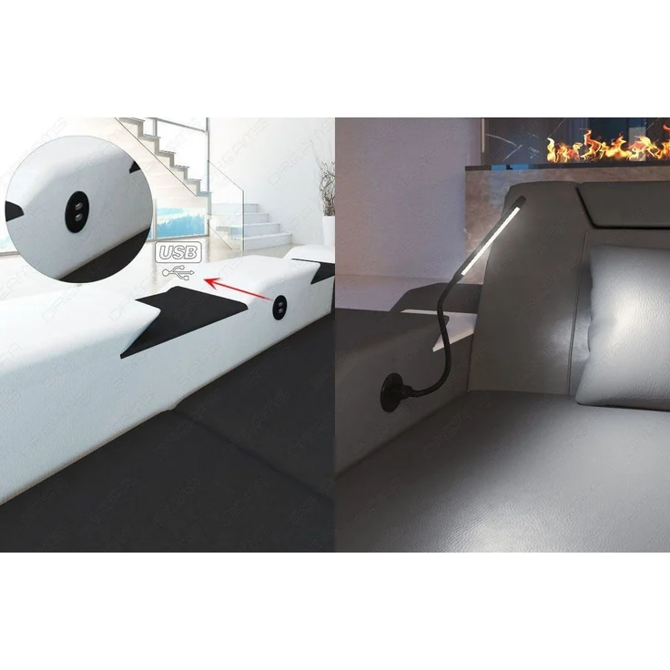 Ecksofa Venedig L Form aus Leder - Kunstleder - weiß-schwarz - Rechts – Bild 6