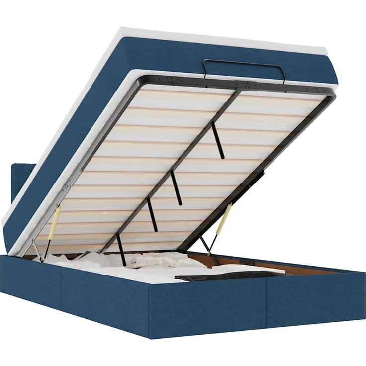 vidaXL Ottomane Bett mit Matratze & LEDs Blau 120x200 cm Stoff 3312387 – Bild 1