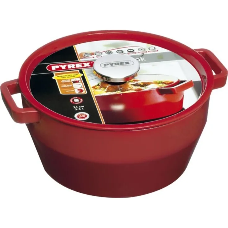 PYREX Slow Cook Bratentopf rund, mit Deckel, ø: 240 mm, rot