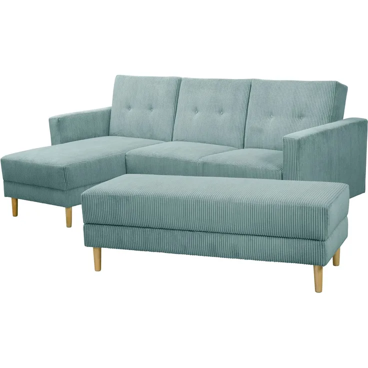 Funktionssofa mit Hocker Kattie Cordstoff eisblau