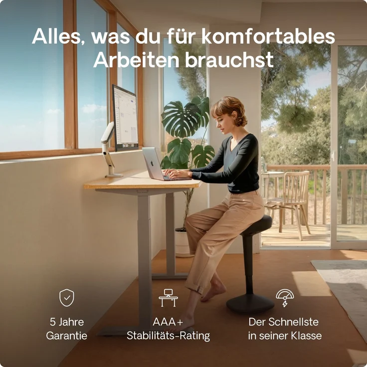 Desktronic HomeOne Elektrisch höhenverstellbarer Schreibtisch 160x80cm Bambus/Grau mit Memory-Funktion, Anti-Kollisions Technologie, USB-A und USB-C-Ladeanschlüssen – Bild 2