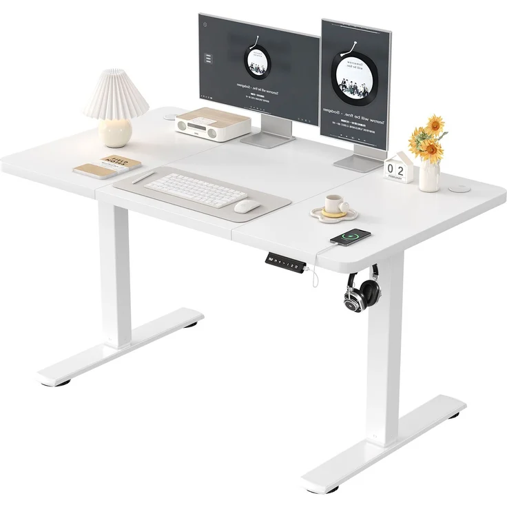 JUMMICO Schreibtisch elektrisch höhenverstellbar mit USB-Ladeanschluss, Weiß, 120x60 cm – Bild 3