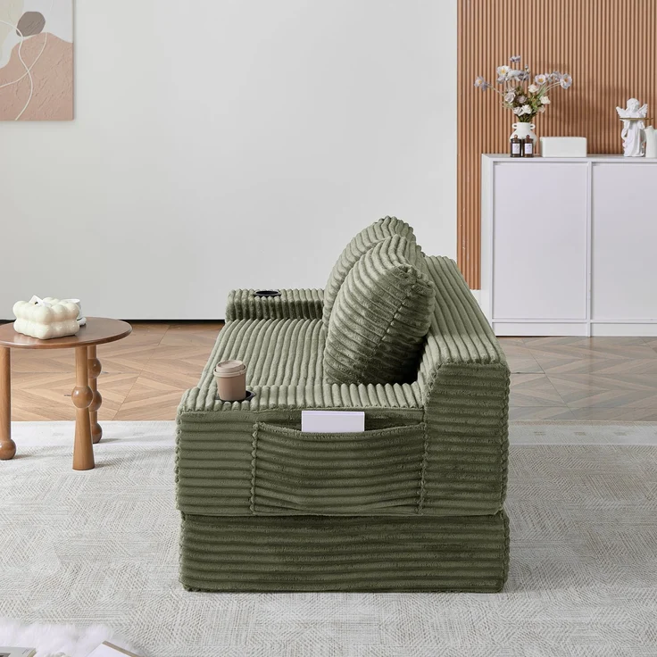 ZUBALIYA Sofa mit LED - Beleuchtung, mit Stauraum, mit Cordbezug, mit breiten Armlehnen, ohne aufwendige Montage – Bild 11