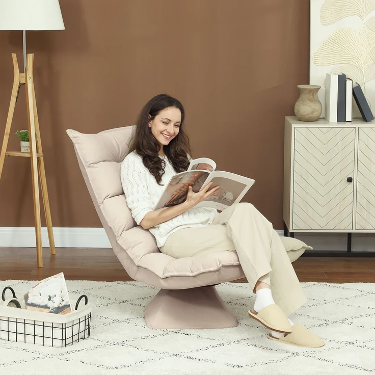 Wohnora-Relaxsessel Lesesessel, drehbar, Leinenoptik, 62 cm x 70 cm x 95 cm, Beige,H 95cm x T 62cm x B 70cm – Bild 1