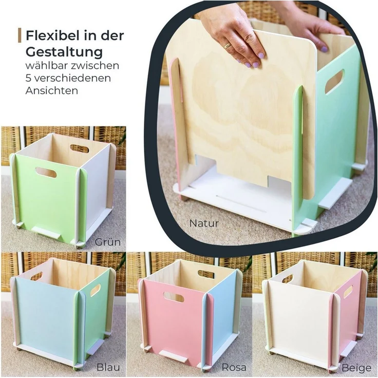 HMF Aufbewahrungsbox Praktische Spielzeugkiste aus Holz zum Zusammenstecken (2 St), Holzkiste passend für Kallax, 32 x 32 x 32 cm, Mehrfarbig – Bild 2