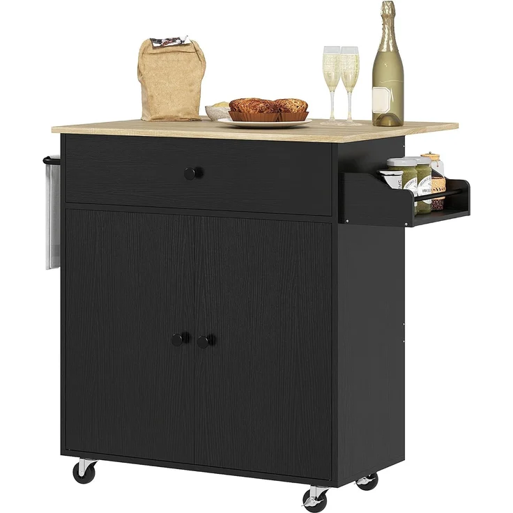 HOMCOM Kücheninsel, Spanplatte, MDF, Schwarz, 106L x 42B x 87H cm – Bild 1