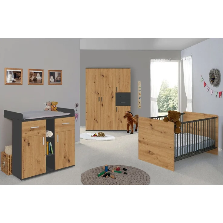 BMG Möbel Kinderkleiderschrank Elli (4-türig) 135x190 cm, mit Schubladen und Kleiderstange, Made in Germany – Bild 3