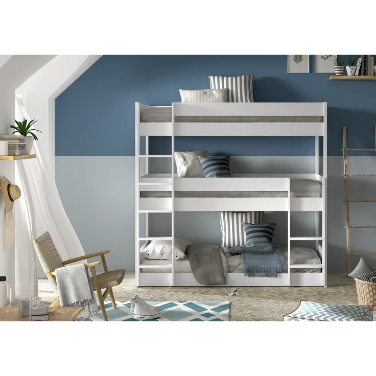 Etagenbett Karyl 206x105x200 3-fach Hochbett Massivholz Weiß – Bild 2
