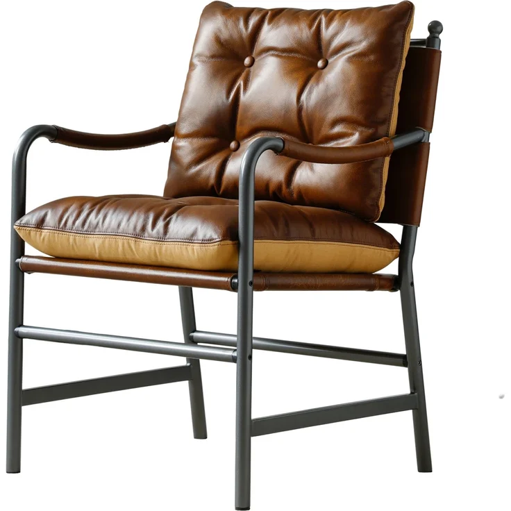 Sessel 60cm×62cm×90cm aus Echtleder mit Metallgestell und Armlehnen – Bild 9