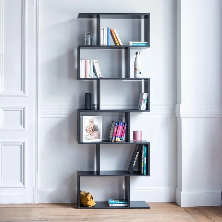 Happy Garden Bücherregal im modernen Stil 6 Regale schwarz Virginia. Aufbewahrungsmöbel für Wohnzimmer, Schlafzimmer oder Büro. Regale für Bücher. – Bild 2