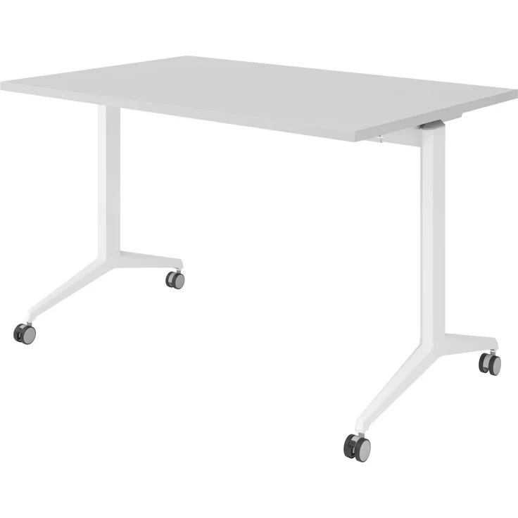 bümö Seminartisch klappbar fahrbar 120x80 cm grau, Gestell weiß - Klapptisch staffelbar, mit vier Doppelrollen Büro Schulungstisch, KFZ12-5-W – Bild 1