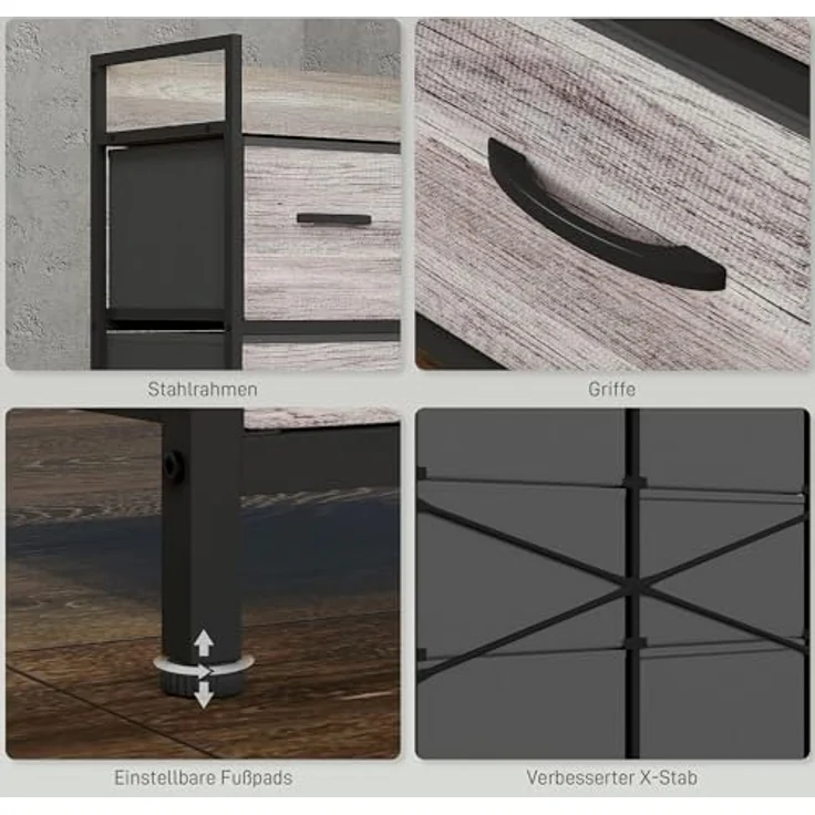 HOMCOM Kommode, Grau, 6 Schubladen, pulverbeschichteter Stahlrahmen, 79x85x29 cm, ideal für Wohnzimmer – Bild 7