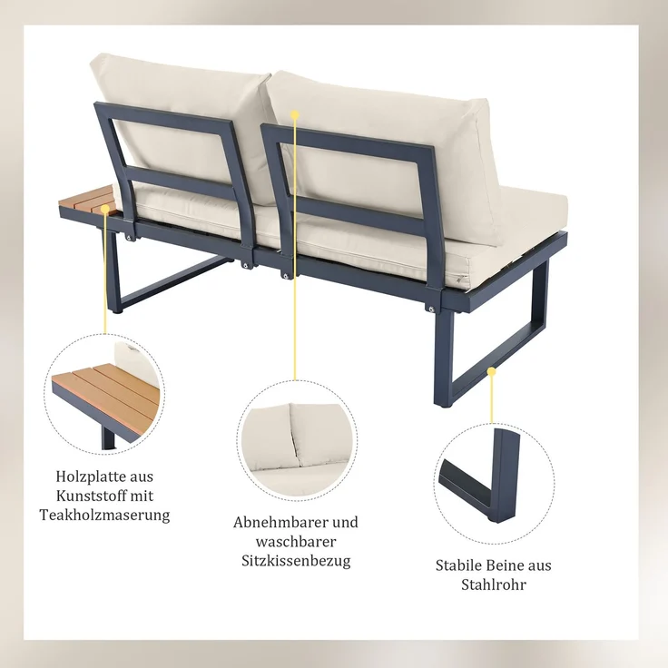 Merax Gartenlounge-Set, 5-Sitzer Gartenmöbel mit 5-Winkel-verstellbare Lehne, Beige + Grau – Bild 6