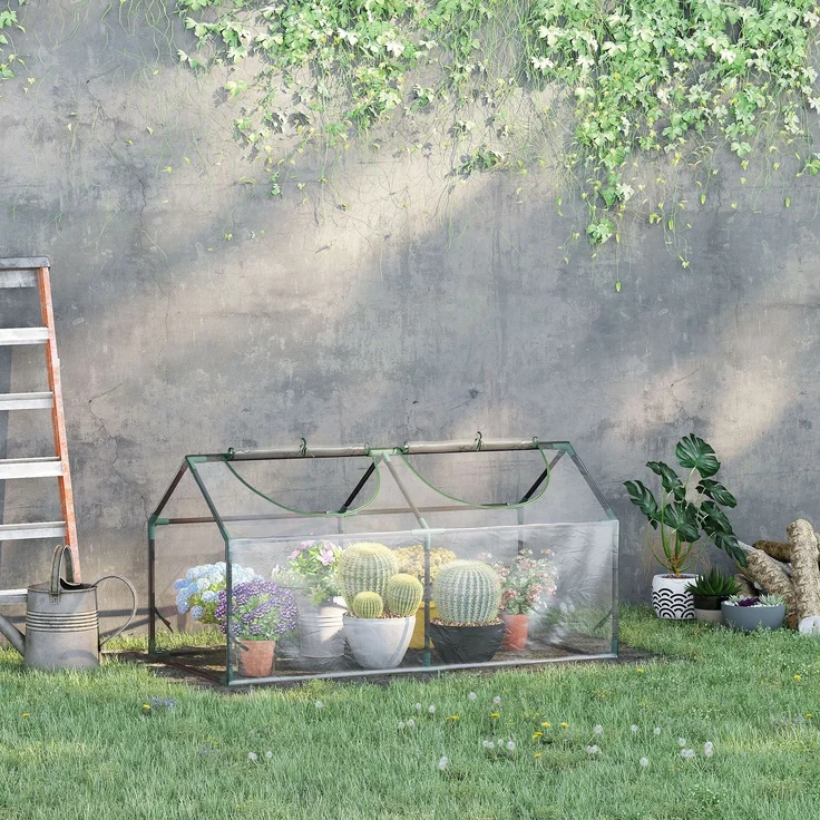 MELAYR, Gewächshaus mit Fernster, PE-Gitterfolie, Foliengewächshaus aus Stahl, 120 x 60 x 60 cm, Transparent – Bild 4