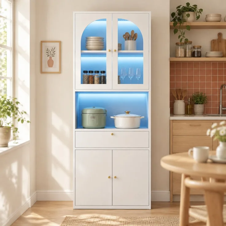 Vitrine 70 x 35 x 180 cm aus MDF und Glas, mit Schublade und RGB-LED-Beleuchtung