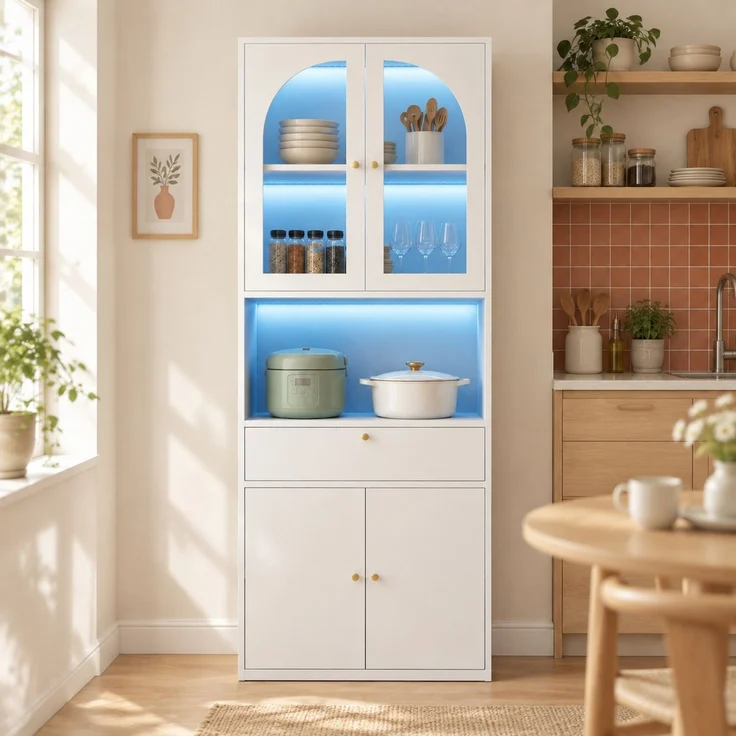 Vitrine 70 x 35 x 180 cm aus MDF und Glas, mit Schublade und RGB-LED-Beleuchtung – Bild 1
