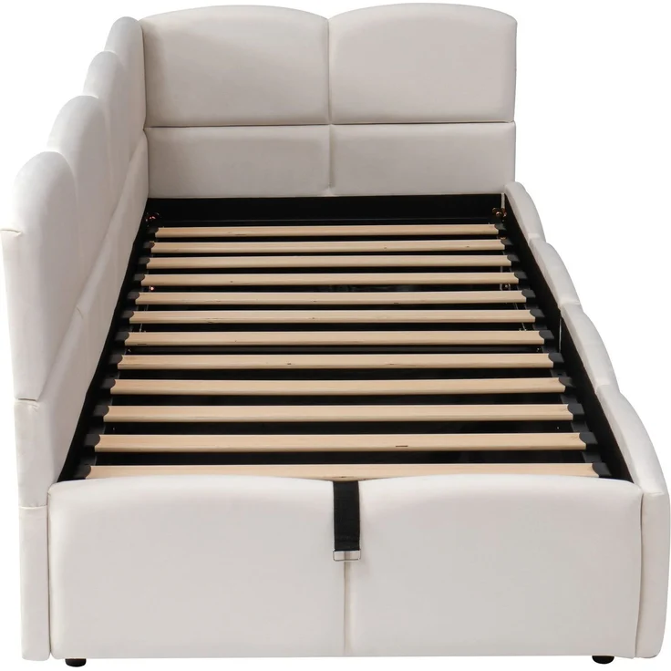 Polsterbett mit Aufbewahrung, Taschen, Lattenrost, USB und Type-C, 90x200 cm, Einzelbett mit gepolstertem Kopfteil, Samt – Bild 8